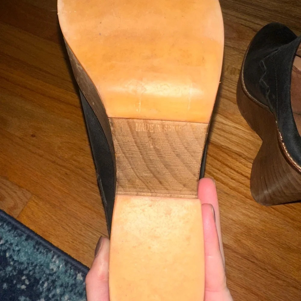 Women's Black Free People Leather Wedge Clogs - Picture 7 of 7